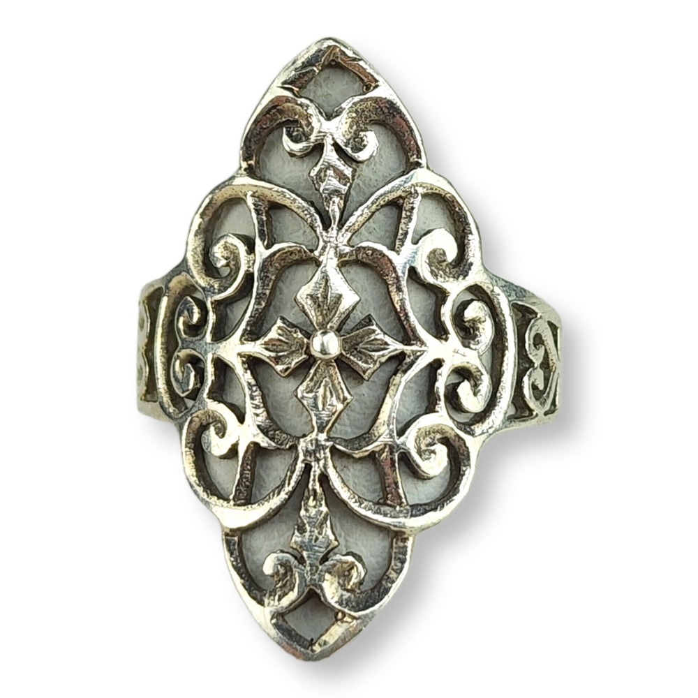 Vintage Sterling Silver 925 Thin Dainty Flower Band Ring Size 7.75 - Picture 2 of 7